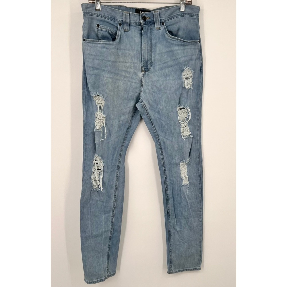Empyre Verge Distressed Skinny Jeans Mens 32 Light Wash Blue‎ Denim Shredded